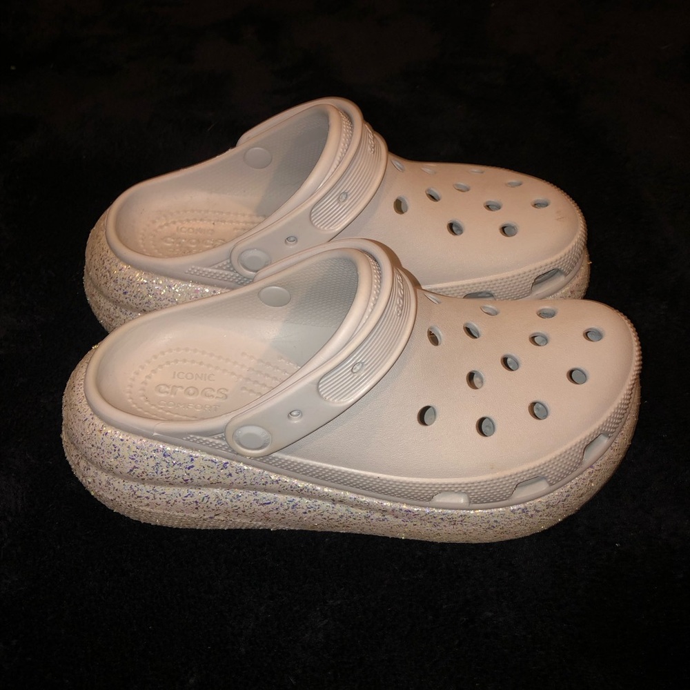 Crocs Classic Platform Clogs in Pearl White with Glitter